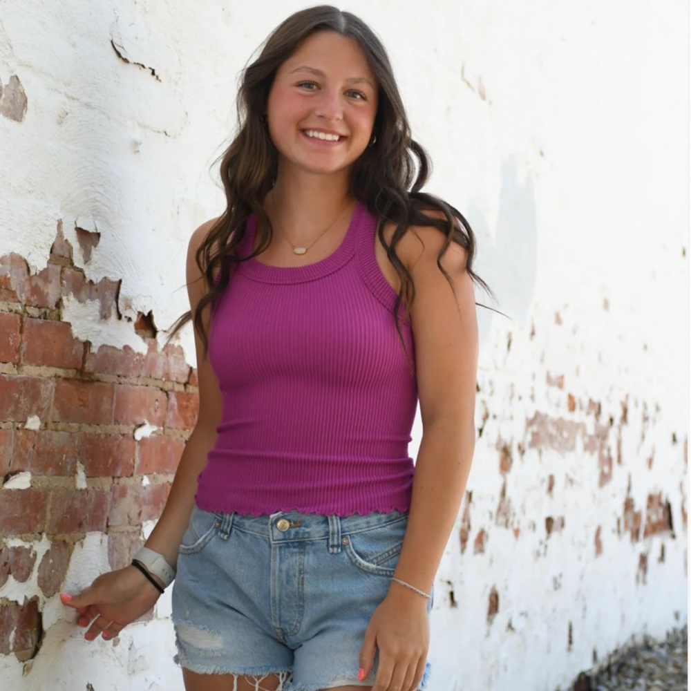 Free People Ribbed Seamless Tank In Vivid Viola Size XS/S